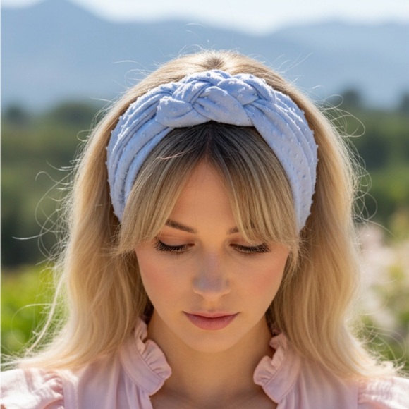 Light Blue Swiss Dot Sailor Knot Headband, Handmade & New Without Tag - Picture 3 of 9